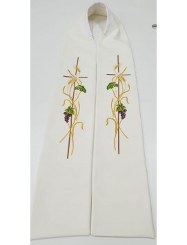 Priesterstola Ekru bestickt - Kreuz, Ähren, Trauben