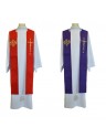 Étole de prêtre double face rouge et violette IHS