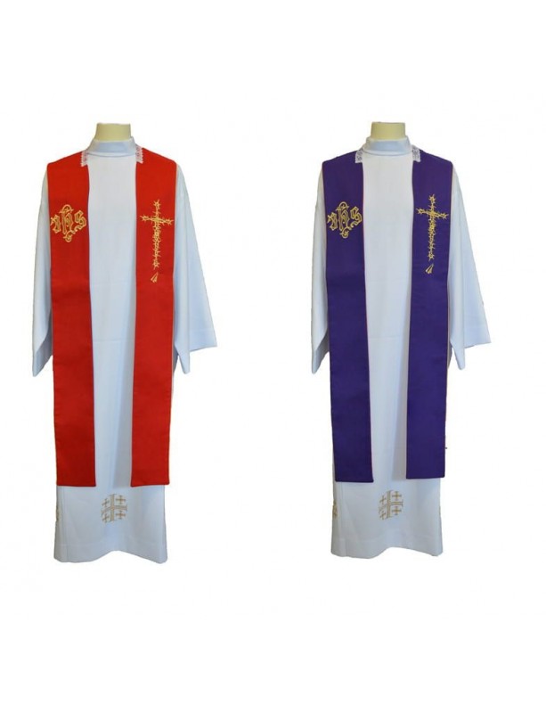 Étole de prêtre double face rouge et violette IHS