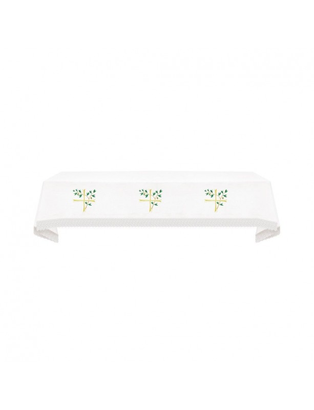 Embroidered altar cloth - green branches + Cross
