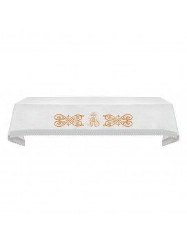 Altar cloth embroidered IHS + guipure (21)