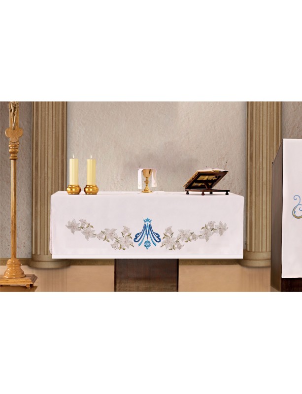 Altar cloth - embroidered Marian symbol + Lilies