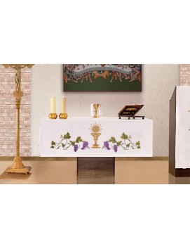 Mantel de altar - símbolo bordado cáliz, IHS, uvas