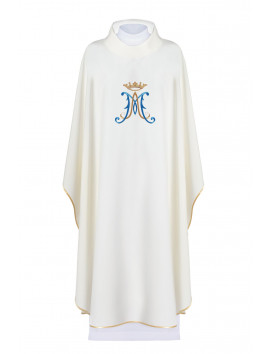 Marian Chasuble with Blue 'M' and Crown Embroidery, Gold Trim
