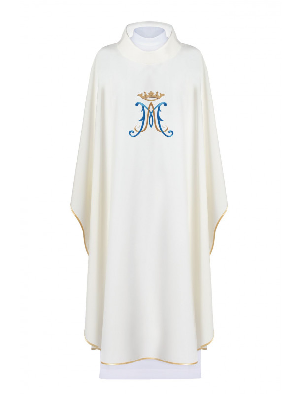 Marian Chasuble with Blue 'M' and Crown Embroidery, Gold Trim