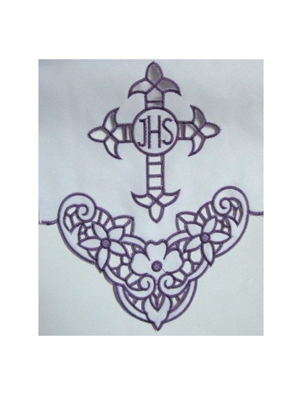 Embroidered altar cloth - purple IHS cross (58)
