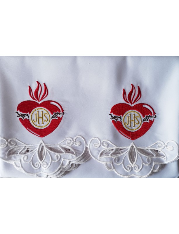 Nappe d'autel brodée - motif Cœur IHS