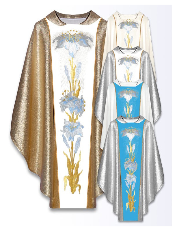 Marian Chasuble with Embroidered Lily Motif
