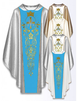 Marian Chasuble with Crown and Floral Embroidery – Liturgical Vestment