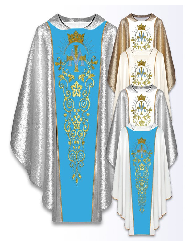 Marian Chasuble with Crown and Floral Embroidery – Liturgical Vestment