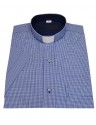 Clergy shirt slim - navy-blue grid