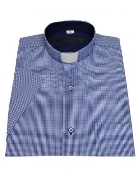 Clergy shirt slim - navy-blue grid