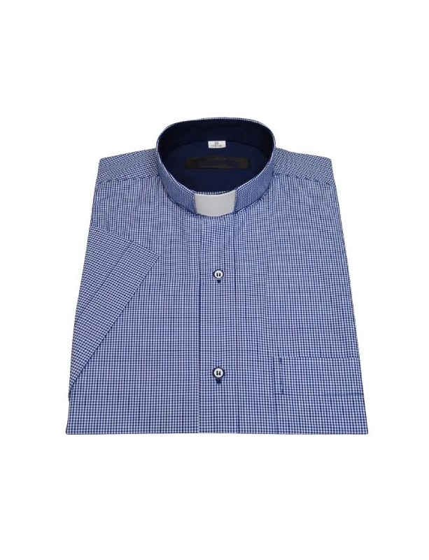 Clergy shirt slim - navy-blue grid