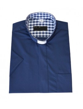 Clergy shirt - navy blue with large grid