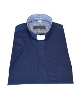 Priest shirt - navy blue with small grid