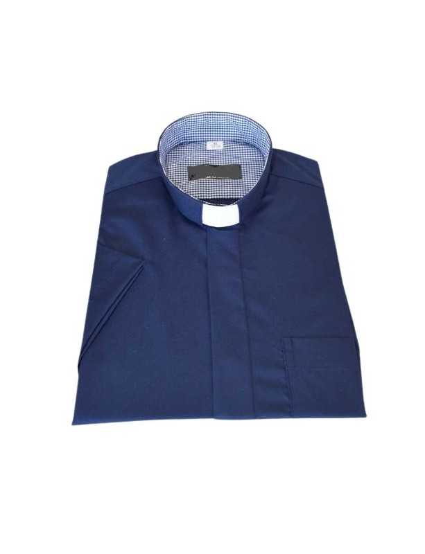 Camicia da sacerdote - blu navy con piccola griglia