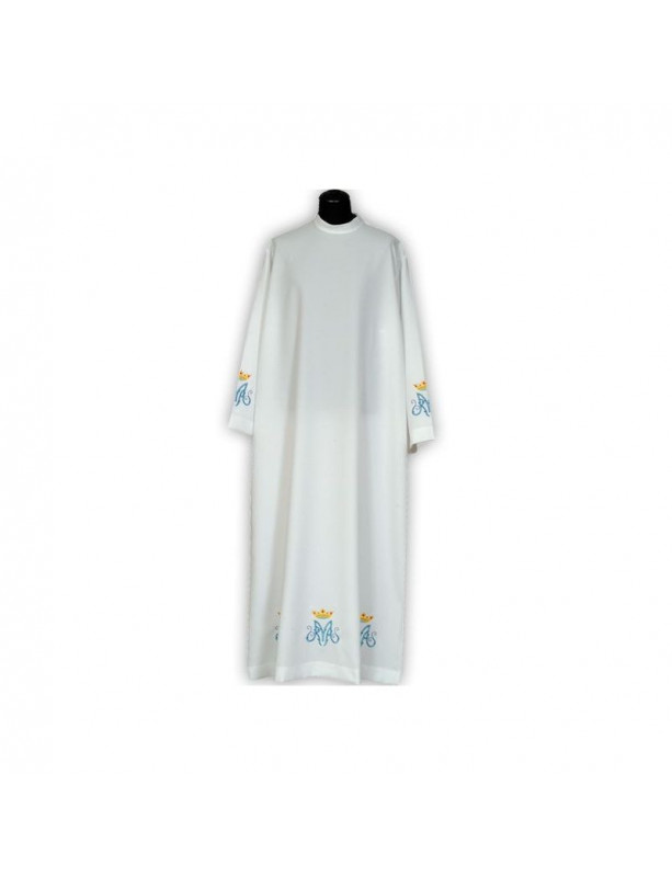 Clergy alb Bordado mariano, cuello alto
