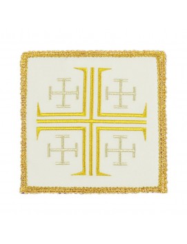 White embroidered chalice pall - Jerusalem Cross