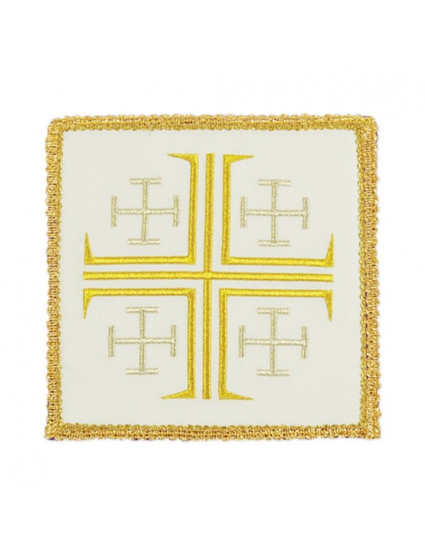 Weißes besticktes Kelchtuch - Jerusalemkreuz
