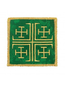Green embroidered chalice pall - Jerusalem Cross