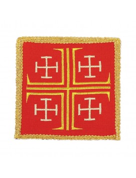 Red embroidered chalice pall - Jerusalem Cross