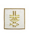 White embroidered chalice pall - Fish, cross