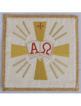 Ecru embroidered chalice pall - Alpha and Omega