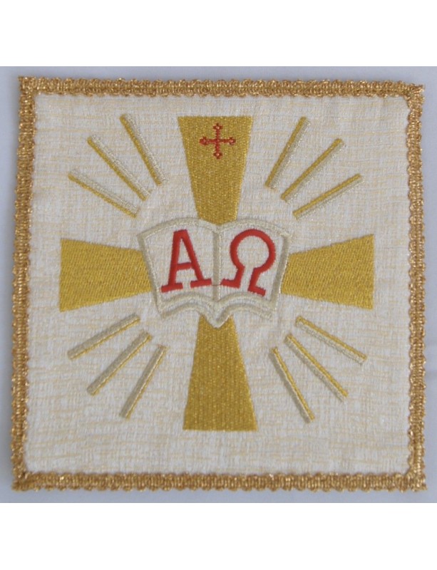 Ecru besticktes Kelchtuch - Alpha und Omega