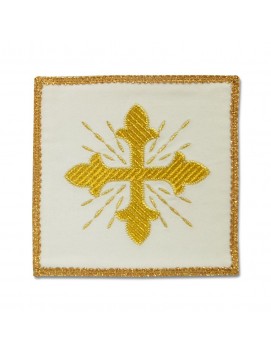 Calice blanc brodé, velours - croix dorée