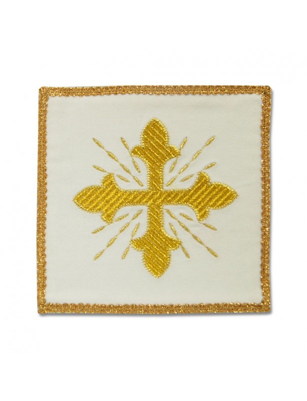 Calice blanc brodé, velours - croix dorée
