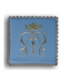 Blue embroidered chalice pall - Marian symbol