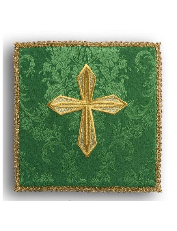 Green embroidered chalice pall - golden cross