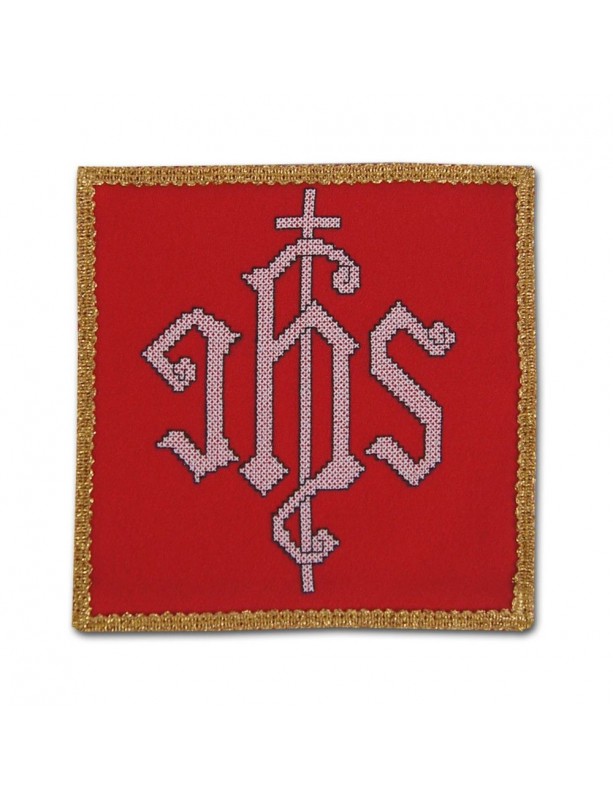 Chalice pall embroidered red - gold IHS