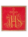 Embroidered red chalice pall - IHS + Cross