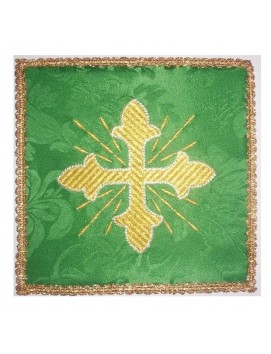 Green embroidered chalice pall - gold cross + rays