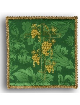 Green embroidered chalice pall - Cross + grapes