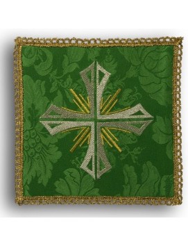 Green embroidered chalice pall - Cross + rays (2)