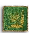Green embroidered chalice pall - IHS chalice with rays + grapes