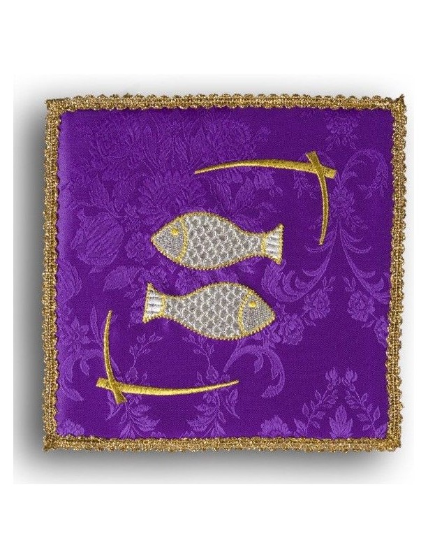 Chalice pall embroidered purple - Fish