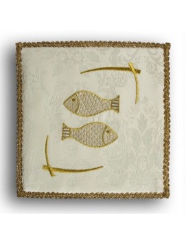 Embroidered ecru chalice pall - Fish