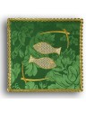 Green embroidered chalice pall - Fish