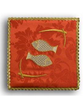 Embroidered red chalice pall - Fish