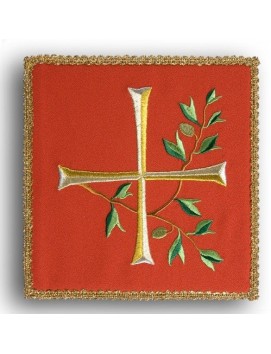 Embroidered red chalice pall - Cross + branch
