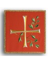 Embroidered red chalice pall - Cross + branch