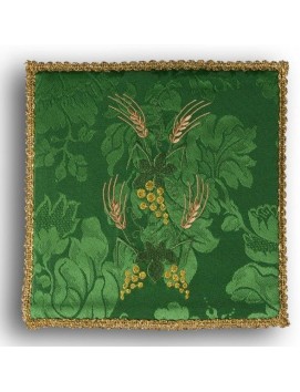 Green embroidered chalice pall - grape + ears