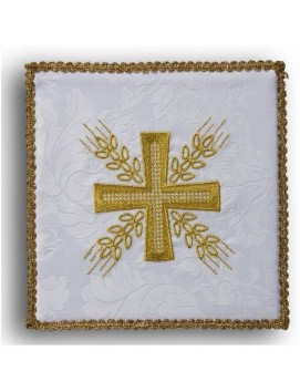 White embroidered chalice pall - Cross and ears