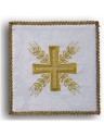 Palka kielichowa biała haftowana - krzyż i kłosy