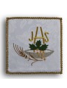 Palka kielichowa biała haftowana - IHS + zielony liść winogrona