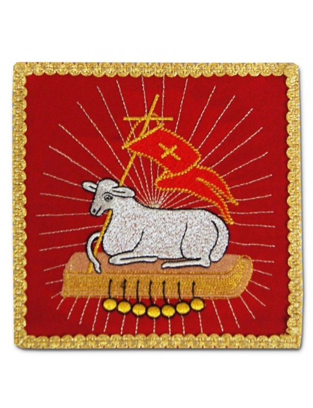 Palla da calice ricamata rossa - Agnello Sacrificale