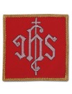 Embroidered red chalice pall - IHS white